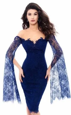 Tarik Ediz - 93329 Long Cascade Sleeve Illusion Lace Dress