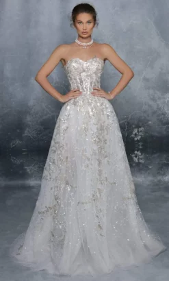 Tarik Ediz - 96036 Sequined Corset Bodice High Slit Gown