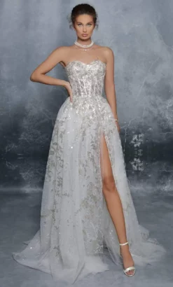 Tarik Ediz - 96036 Sequined Corset Bodice High Slit Gown -Hot Sale WEDDING Store tarik ediz 96036 sequined corset bodice high slit gown evening dresses 15273513910355