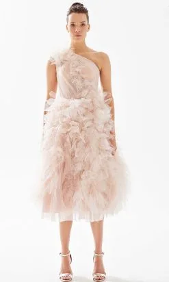 Tarik Ediz 98266 - Ruffled Tea-Length Evening Dress