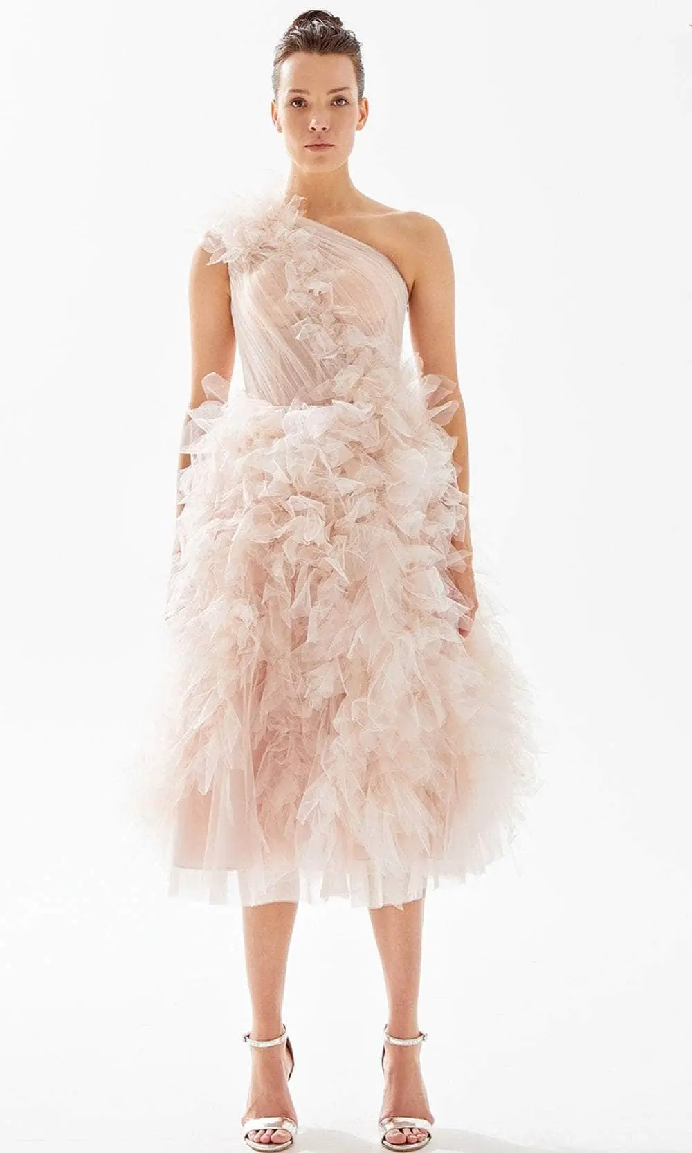 Tarik Ediz 98266 - Ruffled Tea-Length Evening Dress 1 Tarik Ediz 98266 - Ruffled Tea-Length Evening Dress