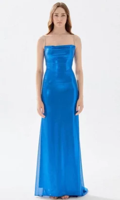 Tarik Ediz - Straight Across Ruched Prom Gown 52057 - 1 Pc Bijou Blue In Size 8 Available