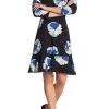 Taylor - 1180M Quarter Length Sleeved Floral Printed Crepe Dress