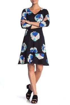 Taylor - 1180M Quarter Length Sleeved Floral Printed Crepe Dress