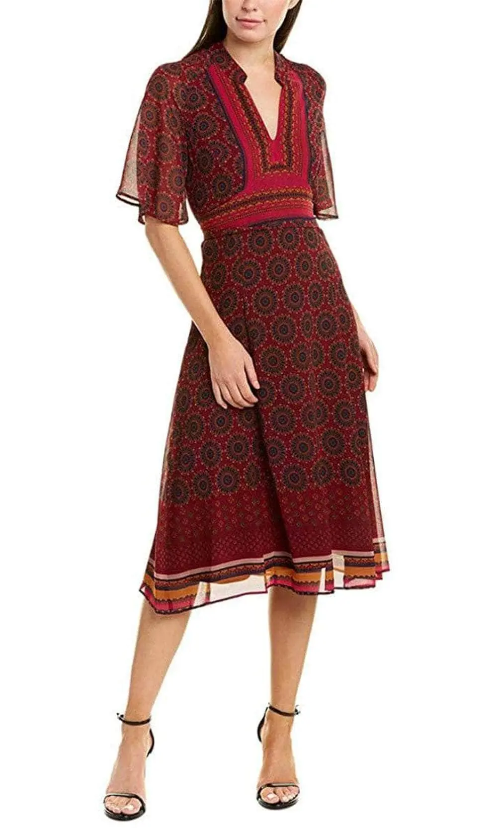 Taylor 1575M - Collared V-Neck Short Sleeved Printed Chiffon Dress 1 Taylor 1575M - Collared V-Neck Short Sleeved Printed Chiffon Dress