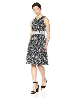 Taylor - 9777M Sleeveless Floral Print Lace Waist Dress