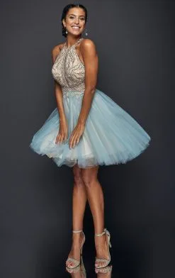 Terani Couture - 1821H7929 Floral Beaded Illusion Paneled Halter Dress