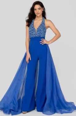 Terani Couture - 1912P8208 Beaded Plunge Sheer Overskirt Jumpsuit -Hot Sale WEDDING Store terani couture 1912p8208 beaded plunge sheer overskirt jumpsuit prom dresses 0 royal 28151939956819