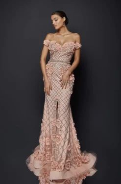Terani Couture - 1922GL0682 Floral Embellished Off-Shoulder Dress