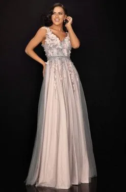 Terani Couture - 2011P1207 Embellished Sleeveless Prom Dress - 1 Pc Silver Blush In Size 12 Available