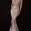 Terani Couture - 2111M5302 Floral Embroidered Trumpet Dress With Slit