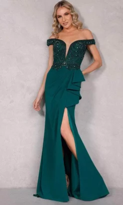 Terani Couture 2221M0381 - Off Shoulder Draped Evening Dress -Hot Sale WEDDING Store terani couture 2221m0381 off shoulder draped evening dress evening dressses 0 emerald 30692707991635