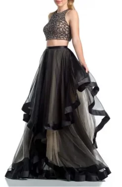 Terani Couture - Beaded Crop Top And Ruffled Mesh Skirt Long Gown Ensemble 151P0102A -Hot Sale WEDDING Store terani couture beaded crop top and ruffled mesh skirt long gown ensemble 151p0102a special occasion dress 5521657364537