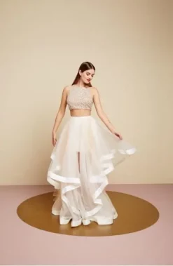 Terani Couture - Beaded Crop Top And Ruffled Mesh Skirt Long Gown Ensemble 151P0102A -Hot Sale WEDDING Store terani couture beaded crop top and ruffled mesh skirt long gown ensemble 151p0102a special occasion dress 5521657495609