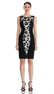 Theia - 882057 Sleeveless Animal Print Ponte Sheath Dress