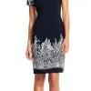 Adrianna Papell - AP1D100220 Printed Bateau A-line Dress