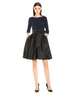 Adrianna Papell - Bateau Neck Two-Tone Short Dress AP1D100284 - 2 Pcs Eclipse Black In Sizes 2 And 8 Available