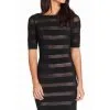 Adrianna Papell - Half Sleeve Stripe Jersey Sheath Dress AP1D103321 - 1 Pc Black Pale Pink In Size 18 Available