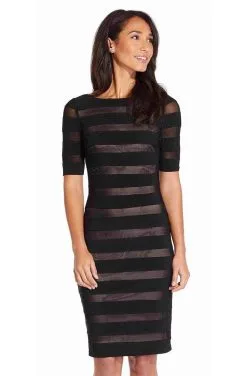Adrianna Papell - Half Sleeve Stripe Jersey Sheath Dress AP1D103321 - 1 Pc Black Pale Pink In Size 18 Available