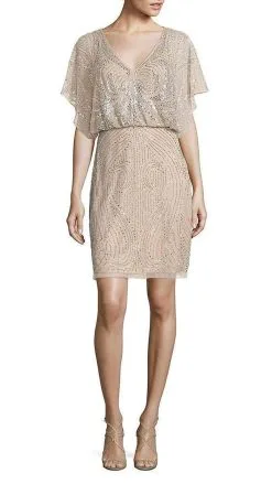 Aidan Mattox - Sequined V-Neck Blouson Short Dress MD1E200692 - 1 Pc Silver In Size 0 Available