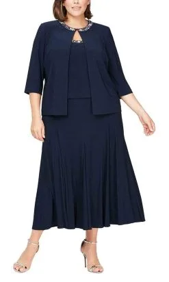 Alex Evenings - Bead-Trimmed A-Line Set 435372 - 1 Pc Navy In Size 20W Available