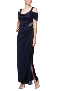 Alex Evenings - Draped Cold Shoulder Evening Dress 232902 - 1 Pc Navy In Size 14P And 1 Pc Wine In Size 16P Available