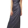 Alex Evenings - Draped Glitter Sheath Evening Dress 233026 - 1 Pc Smoke In Size 14P Available