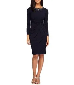 Alex Evenings Long Sleeve Twisted Bodice Dress