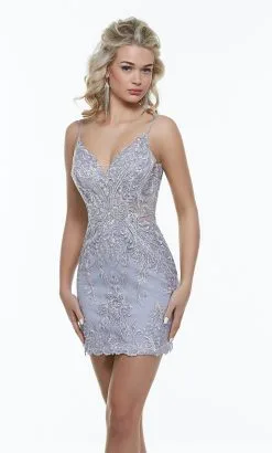 Alyce Paris - Sheer Embroidered Cocktail Dress 4362 - 1 Pc Icelandic Blue In Size 6 Available