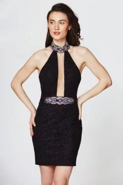 Angela & Alison - 82012 Beaded Halter Fitted Cocktail Dress