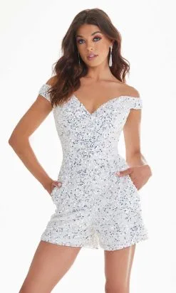 Ashley Lauren - 4393 Off-Shoulder Sweetheart Fully Beaded Romper