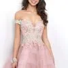 Blush By Alexia Designs Blush - Floral Applique Off-Shoulder Tulle Cocktail Dress 11382