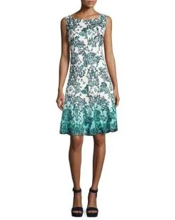 Chetta B. Chetta B - Sleeveless Multi-Print A-Line Dress B1708928 - 1 Pc Aqua Multi In Size 12 Available