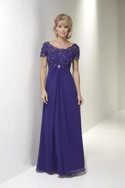 Christina Wu Elegance - Short Sleeve Jeweled Lace Draped Gown 17769