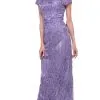 Cinderella Divine - Cap Sleeve Soutache Embellished Long Sheath Formal Dress
