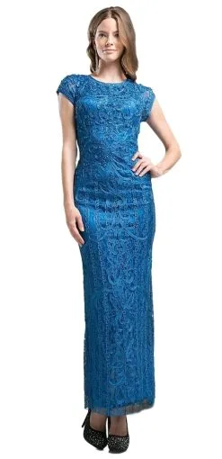 Cinderella Divine - Cap Sleeve Soutache Embellished Long Sheath Formal Dress -Hot Sale WEDDING Store cinderella divine cap sleeve soutache embellished long sheath formal dress special occasion dress xs navy 28698296713299