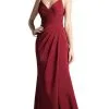 Cinderella Divine - Draped Wrap Bodice High Slit Gown KC1850 - 1 Pc Tea Rose In Size 4 Available