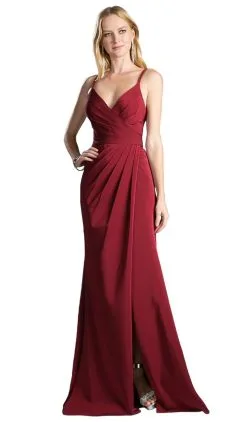 Cinderella Divine - Draped Wrap Bodice High Slit Gown KC1850 - 1 Pc Tea Rose In Size 4 Available