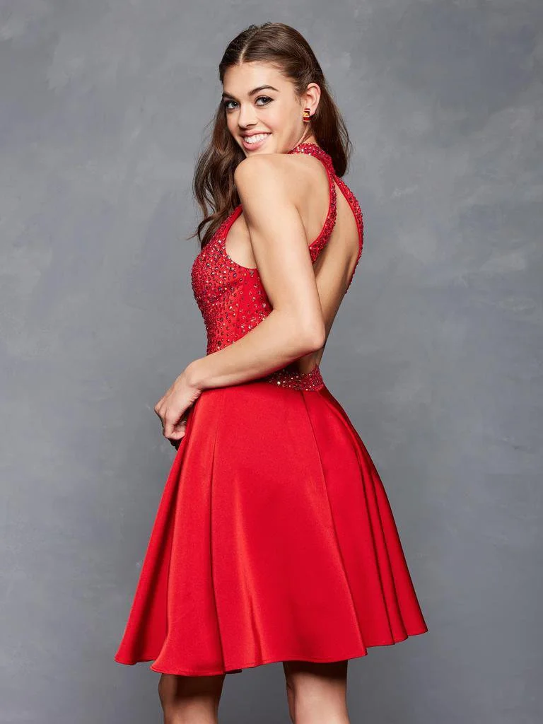 Clarisse - 3645 Beaded High Halter Satin A-line Dress 2 Clarisse - 3645 Beaded High Halter Satin A-line Dress - Image 2