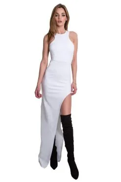 Donna Mizani Racer Front Slit Gown In Black