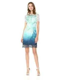 Elie Tahari - E507P607 Floral Lace Jewel Neck Sheath Dress