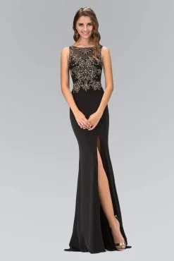 Elizabeth K - GL1322 Bead Embellished Illusion Bateau Neck Gown