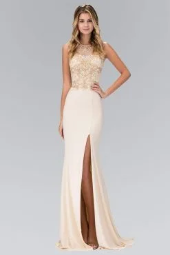 Elizabeth K - GL1322 Bead Embellished Illusion Bateau Neck Gown -Hot Sale WEDDING Store elizabeth k gl1322 bead embellished illusion bateau neck gown special occasion dress xs champagne 5412569350201