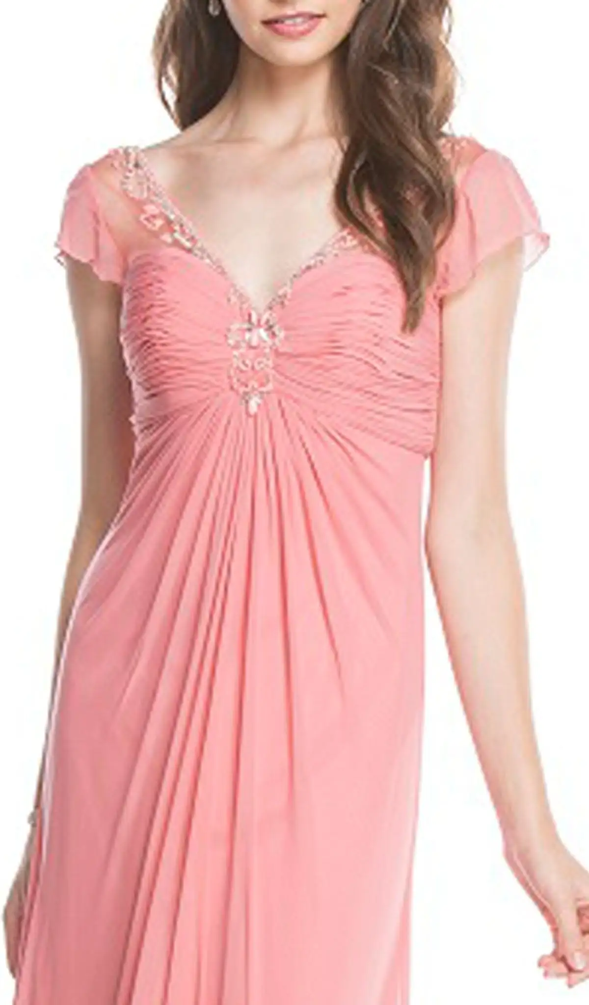 Aspeed Design - Embellished Ruched V-neck Sheath Evening Dress 3 Aspeed Design - Embellished Ruched V-neck Sheath Evening Dress - Image 3