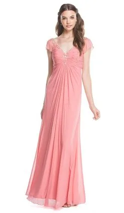 Aspeed Design - Embellished Ruched V-neck Sheath Evening Dress