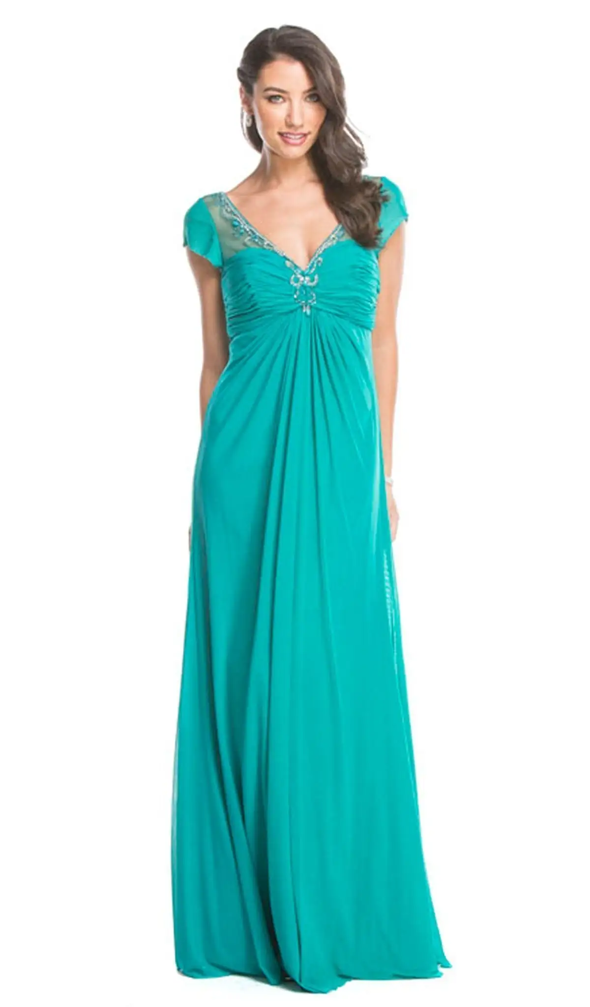 Aspeed Design - Embellished Ruched V-neck Sheath Evening Dress 6 Aspeed Design - Embellished Ruched V-neck Sheath Evening Dress - Image 6