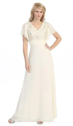 Eureka Fashion - 2435 Embellished V-neck Chiffon A-line Dress