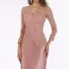 Feriani Couture - 18851 Sheer Lace Neckline Long Sleeve Cocktail Dress