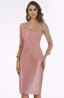 Feriani Couture - 18851 Sheer Lace Neckline Long Sleeve Cocktail Dress