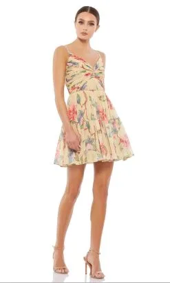 Ieena Duggal - 55430I Ruched Bod Floral Short Dress